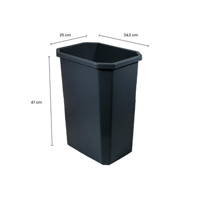 Bote de Basura Rectangular ESTRA 26L Negro | Cuerpo Apilable sin Tapa de Plástico Reciclado | Para Hogar, Oficina y Almacenaje