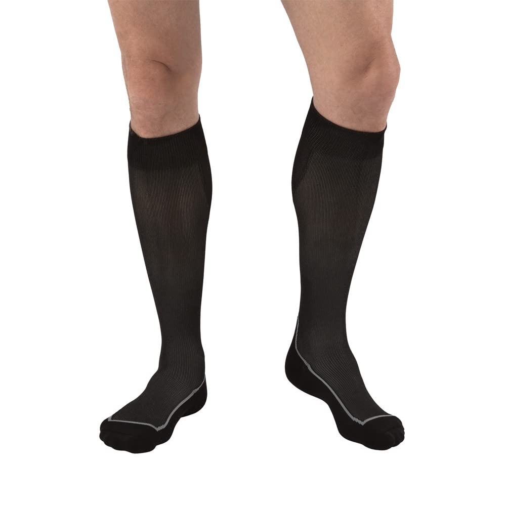 JOBST Sport Knee High 15-20 mmHg Compression Socks, Black/Cool Black, Large | Punta Cerrada, Color Negro, Compresión de Grado Médico