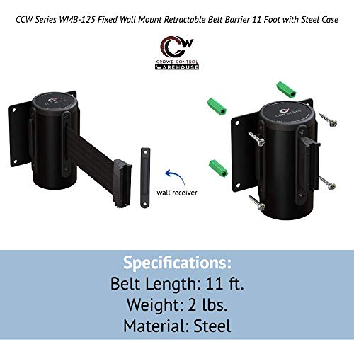 Multitudes Control Warehouse - Barrera retráctil para cinturón de pared, 11 pies, cinturón negro