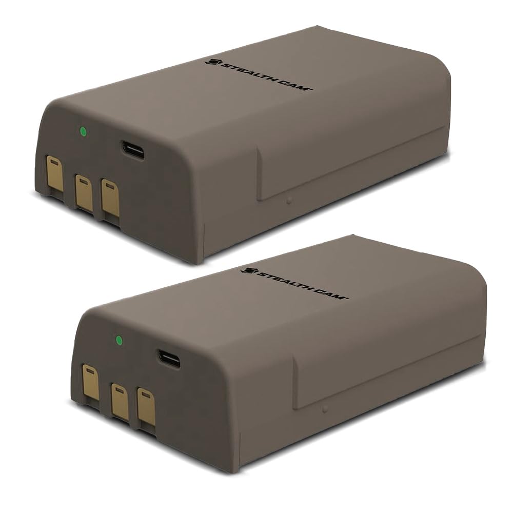Stealth Cam FieldMax MAX-PAK - Cartucho de batería de Litio Recargable de 12 voltios/5000 mAh, Compatible con cámaras celulares de Caza, Cable de Carga USB Incluido, Paquete de 2