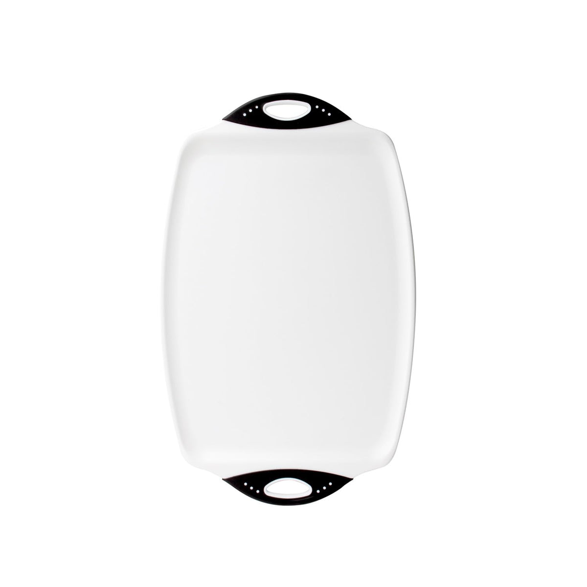 Dexas Tabla de cortar para cortar y servir, 12.5 x 20 pulgadas, color blanco con asas negras (329-32-25)