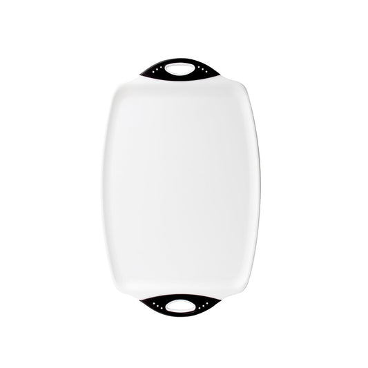 Dexas Tabla de cortar para cortar y servir, 12.5 x 20 pulgadas, color blanco con asas negras (329-32-25)