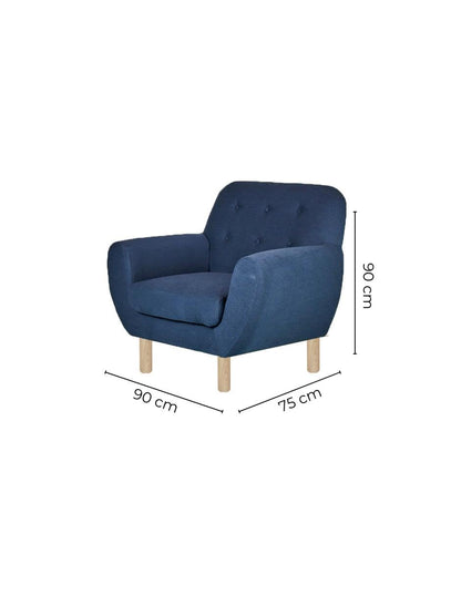 Sillón Individual Tapizado en Tela Ultra Suave Color Azul. Estructura de Madera Sólida