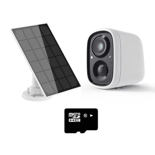 Anewone Cámara de Seguridad inalámbrica para Exteriores, cámara 1080P con Panel Solar – Sistema de cámara de Seguridad WiFi inalámbrico, conversación de 2 vías, Wi-Fi de 2.4 GHz, 64GB SD Card