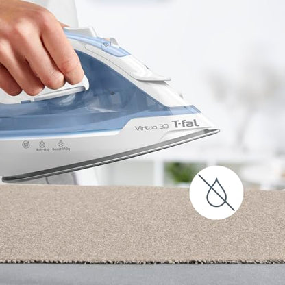 T-fal Plancha de Vapor | Virtuo 30 con Auto Apagado, Suela de Cerámica XL, Blanca/Azul FV2C61U0
