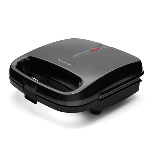 TAURUS COSMOS | Sandwichera antiadherente | Práctica y compacta | 2 sandwiches | 750 W | Indicadores luminosos de encendido y apagado | Seguro de cierre | Enrolla cable | Negro