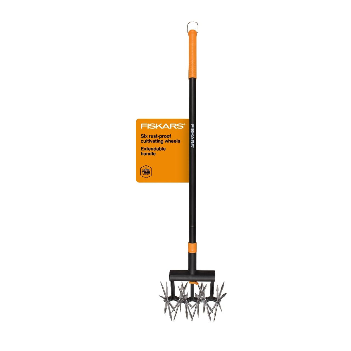 Fiskars Cultivador Telescópico | 40-60 pulgadas, 16 oz, manual, negro, FiberComp, acero