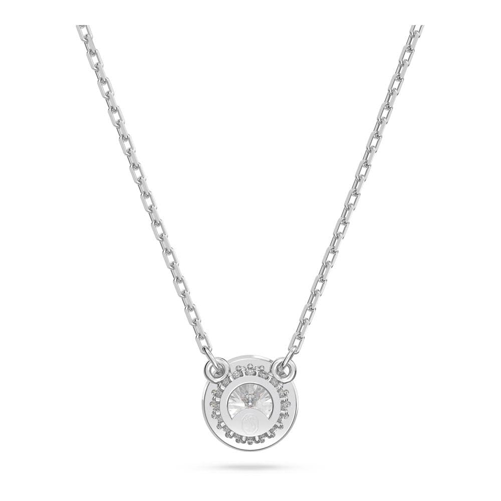 SWAROVSKI - Colgante angélico con vidrio transparente circular y pavé de vidrio transparente en una cadena chapada en rodio