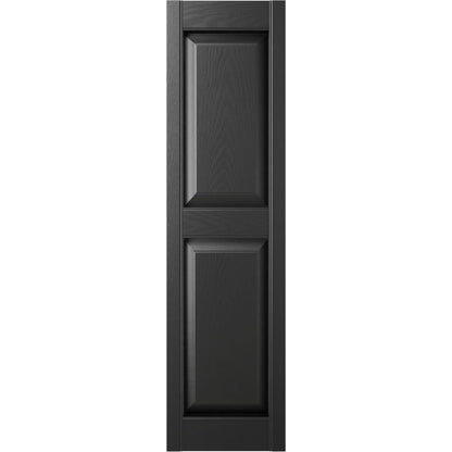 Ekena Millwork vinilo estándar dos paneles iguales con persianas elevadas, 14 3/4"W x 43"H, Negro
