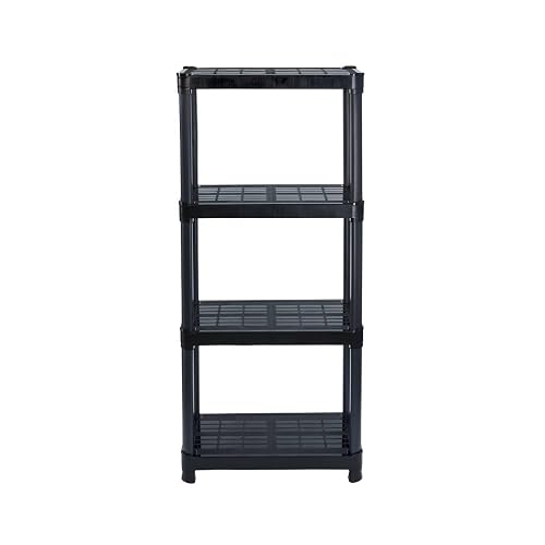 Italhome Rack de Plástico 4 Niveles, Estante Organizador Multiusos para Cocina, Garaje u Oficina, Resistente hasta 100 kg, Ahorro de Espacio, Color Negro