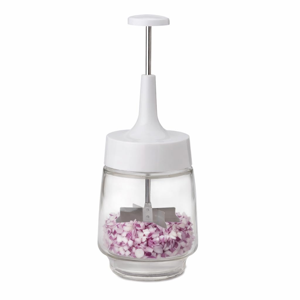 HIC Kitchen - Picador de cebolla antiguo, cuchillas de acero inoxidable 18/8 de borde liso