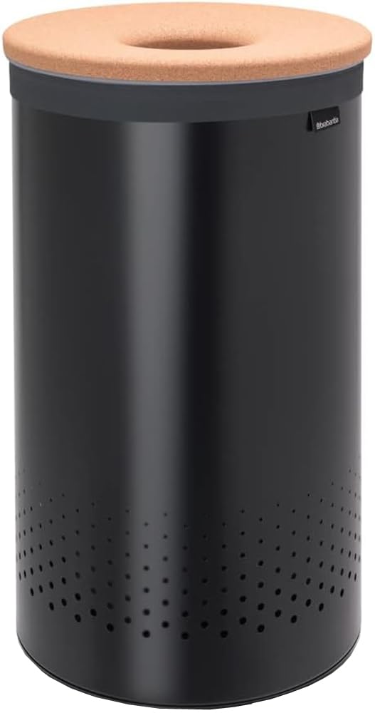 Brabantia Cesta de lavandería con tapa de corcho con bolsa interior extraíble, 16 galones (60 l), color negro