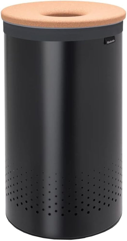 Brabantia Cesta de lavandería con tapa de corcho con bolsa interior extraíble, 16 galones (60 l), color negro