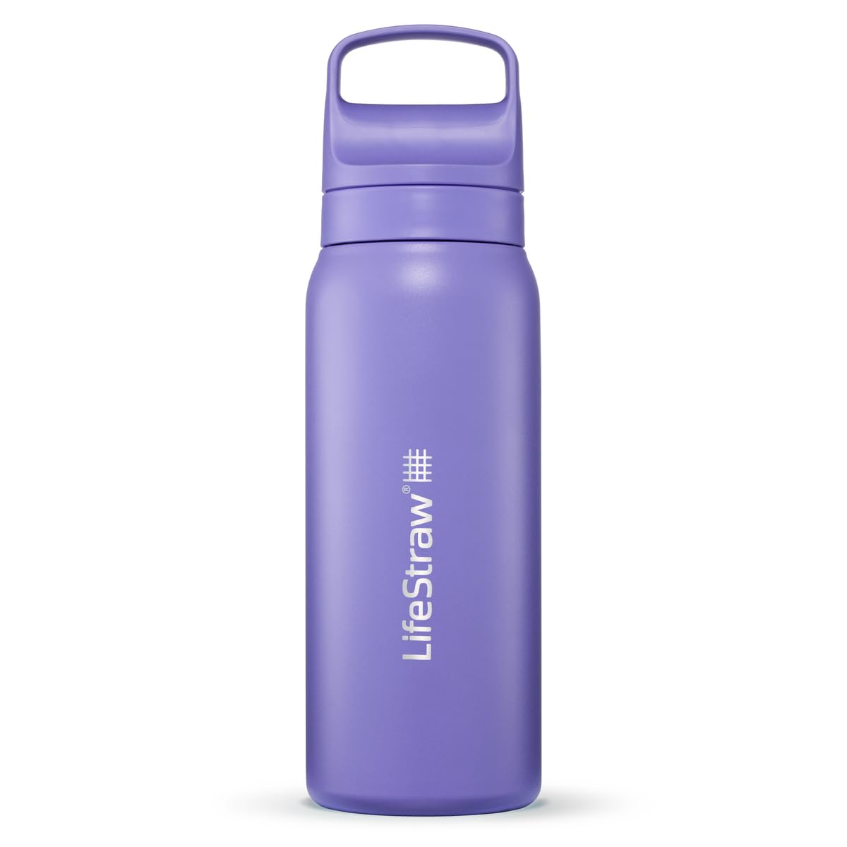 LifeStraw Go Series - Botella de filtro de agua de acero inoxidable aislada para viajes y uso diario, elimina bacterias, parásitos y microplásticos, mejora el sabor, 24 onzas de cardo morado - Cardo morado - 24 oz