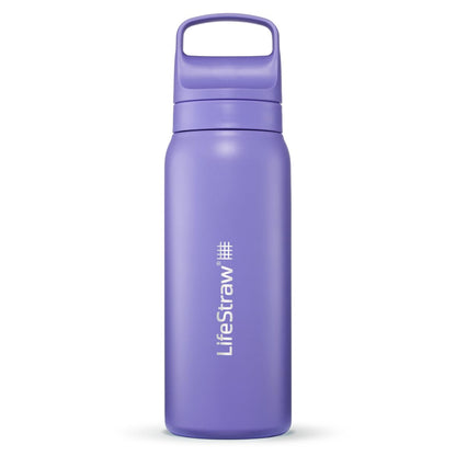 LifeStraw Go Series - Botella de filtro de agua de acero inoxidable aislada para viajes y uso diario, elimina bacterias, parásitos y microplásticos, mejora el sabor, 24 onzas de cardo morado - Cardo morado - 24 oz