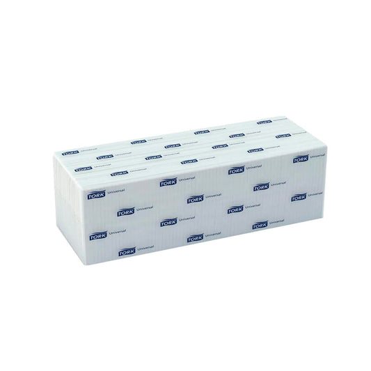 Tork Toalla Interdoblada Universal HD - Toallas de Papel 2 Capas para Secado de Manos con Fibras 100% Recicladas, 21 x 14 cm - Caja de 10 Paquetes con 200 Hojas - Color Blanco