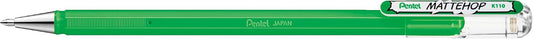 Pentel Mattehop Bolígrafo de Tinta Gel Opaco, Punto Mediano, 1.0 mm, Tinta Verde, Caja con 12 Piezas, K110-VD