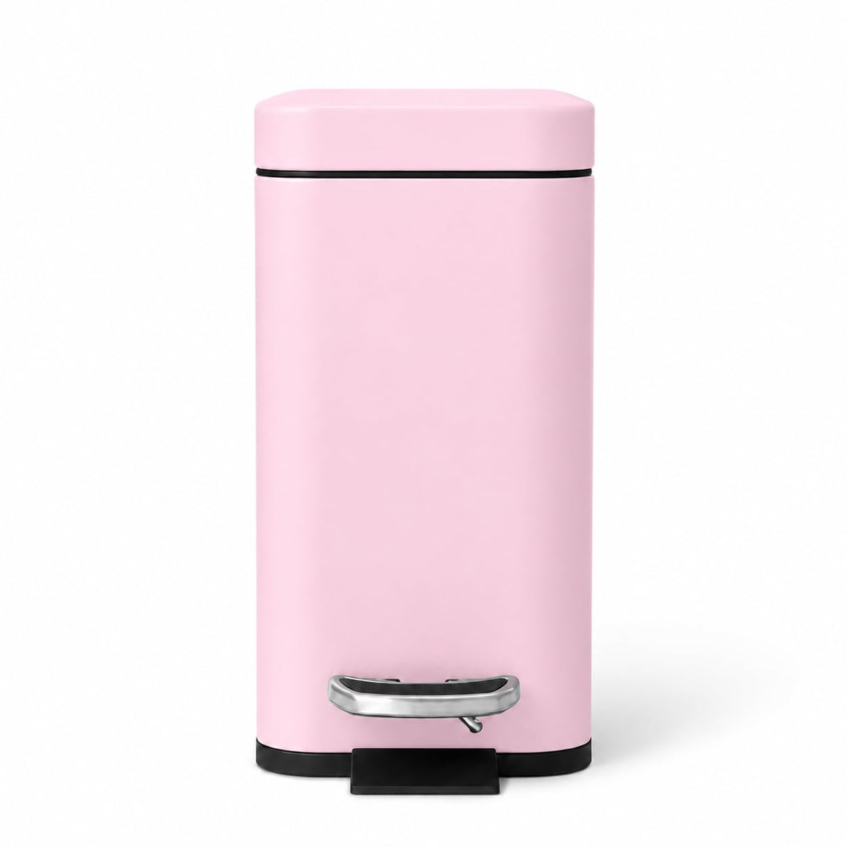 Home Zone Living - cubeta de basura pequeño de 1.3 galones con tapa y pedal, papelera de acero inoxidable con diseño delgado para el hogar y la oficina, color rosa mate, 5 litros