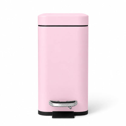 Home Zone Living - cubeta de basura pequeño de 1.3 galones con tapa y pedal, papelera de acero inoxidable con diseño delgado para el hogar y la oficina, color rosa mate, 5 litros
