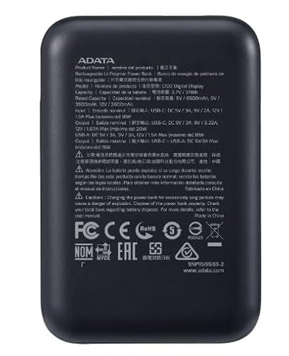 Powerbank Adata Bateria Portatil Digital Display Recargable,10,000 MAhPC10022-12BK