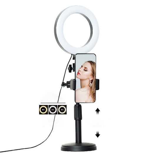 SYINTAO Luz de Relleno de sobremesa, Anillo Luminoso LED de 8", Interfaz USB, sintonía retráctil, con Soporte Vivo,