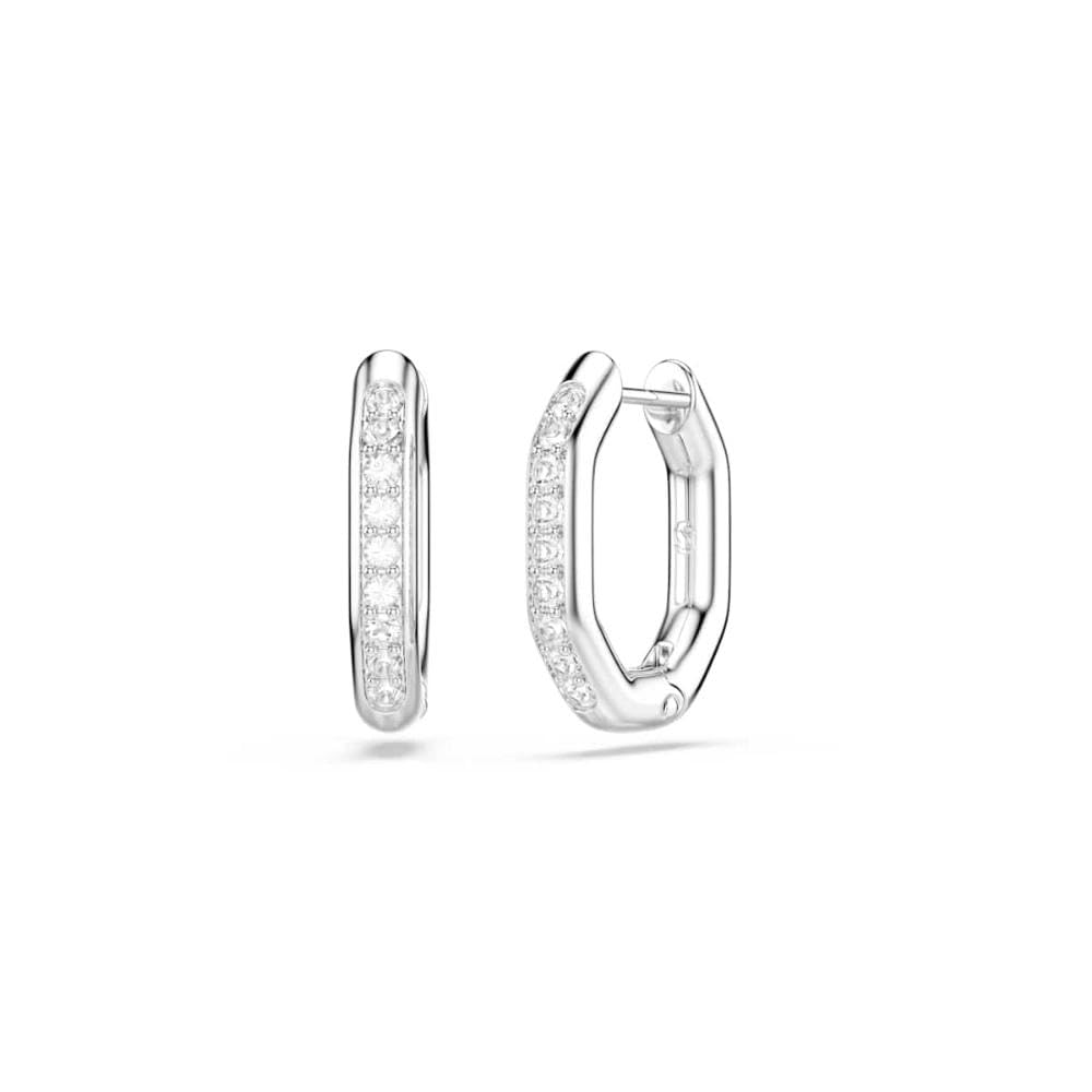 Swarovski Aretes de aro Dextera, Forma octagonal, Talla redonda, Blancos, Baño de rodio