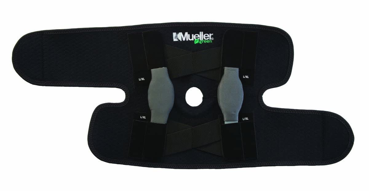 Mueller Green - Rodillera ajustable con bisagras, negro/verde, talla única | Mueller Green está hecho de materiales reciclados