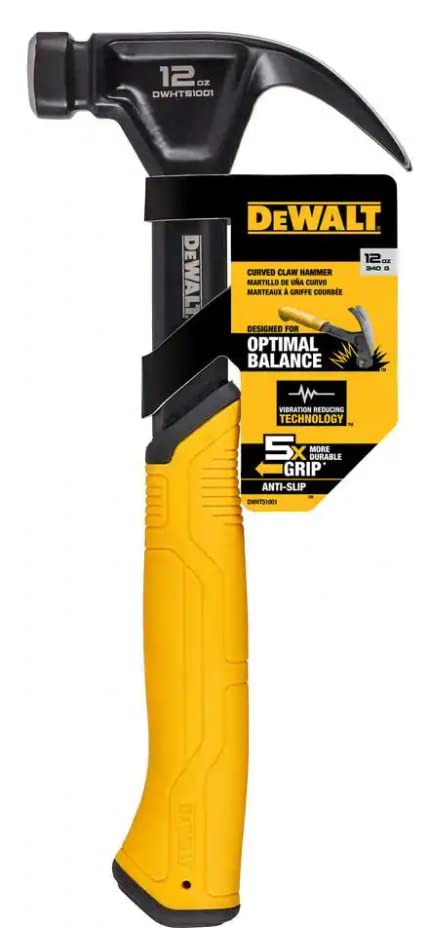 DEWALT Martillo Curvo de 12 onzas, Curva, Amarillo, Plástico reforzado con vidrio, 12 ounces