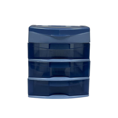 Italhome Cajonera de Plástico Sesia Azul, Mini Organizador de Escritorio Multiusos con 3 Cajones Transparentes