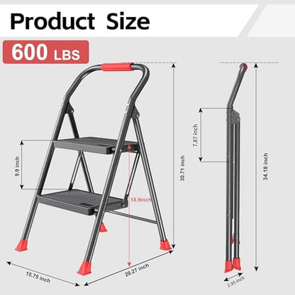 Taburete Plegable Plegable para el hogar, Adultos, Cocina, 2 Extensiones de escalón, Alta Resistente con pasamanos, Escalera de Escalera, Escalera Extensible para Interiores y Casas de 600 Libras