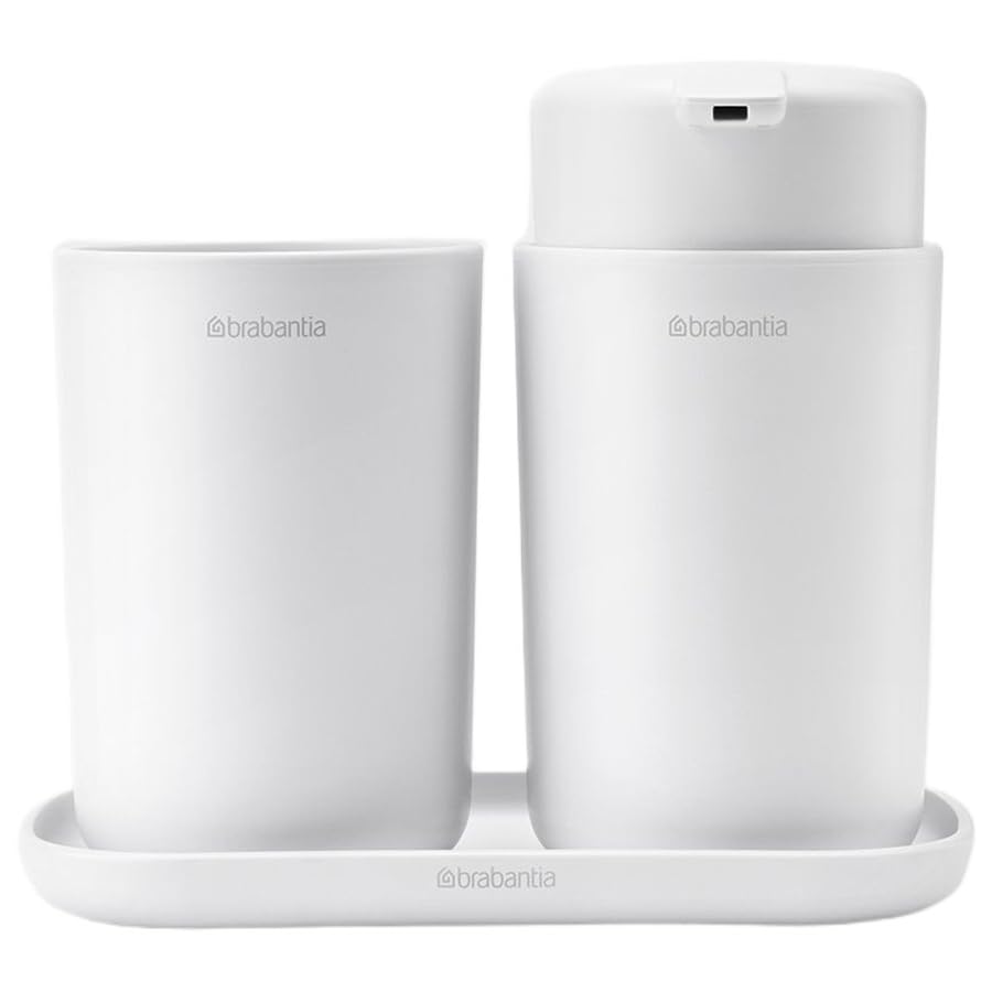 BRABANTIA | Juego de Accesorios para Baño | Blanco | 3 Piezas | Diseño Moderno Funcional - Varios Colores