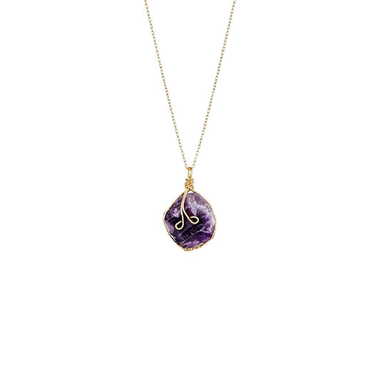 XYPHIELLE Collar de Amatista Púrpura Natural para Mujer, Dije de Cristal Espiritual Envuelto en Alambre, Joyería de Sanación y Estilo Boho, Regalo de Calma