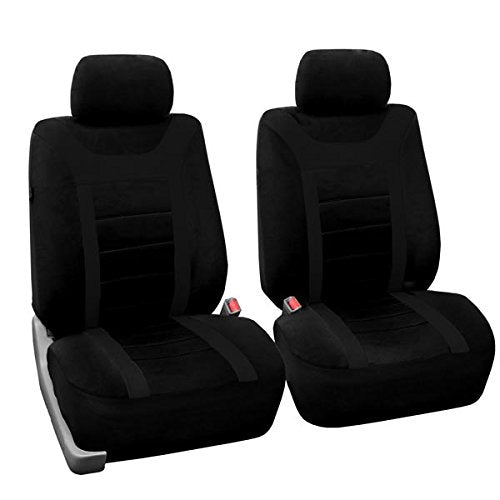 FH Group Juego de Fundas de Asiento Delantero de Tela Deportiva, Compatible con Bolsa de Aire y se Adapta a reposacabezas Desmontables, Ajuste Universal para Automóviles, Camiones y SUV (Negro) FB070102