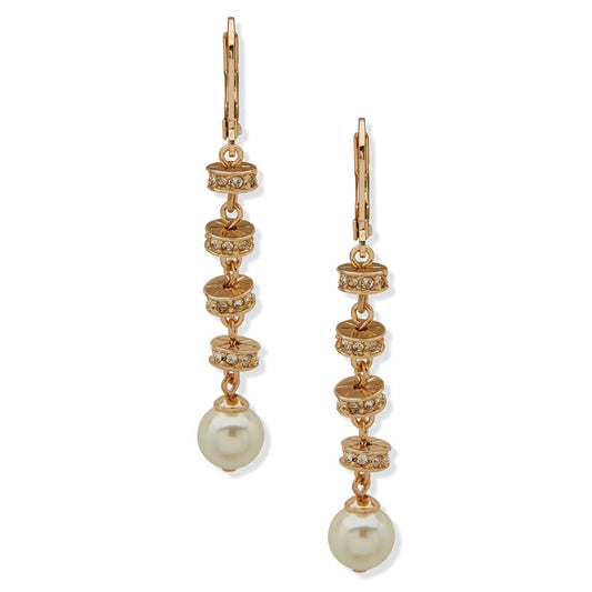 Anne Klein Aretes Dorado Asimetrico para Mujer | Pequeño, gancho francés, aleación de metales, pouch de la marca