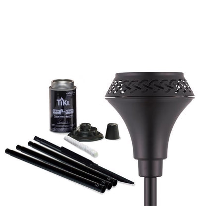 TIKI Island King - Antorcha de metal para exteriores de 65 pulgadas, resistente a la intemperie, decorativa TIKI con mecha de larga duración, recipiente de boca ancha para patio, patio trasero y
