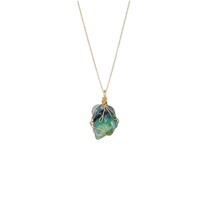 XYPHIELLE Collar de Cristal Fluorita Natural para Mujer, Dije de Piedra Verde Sanadora en Alambre, Joyería Boho de Moda, Regalo de Claridad y Enfoque