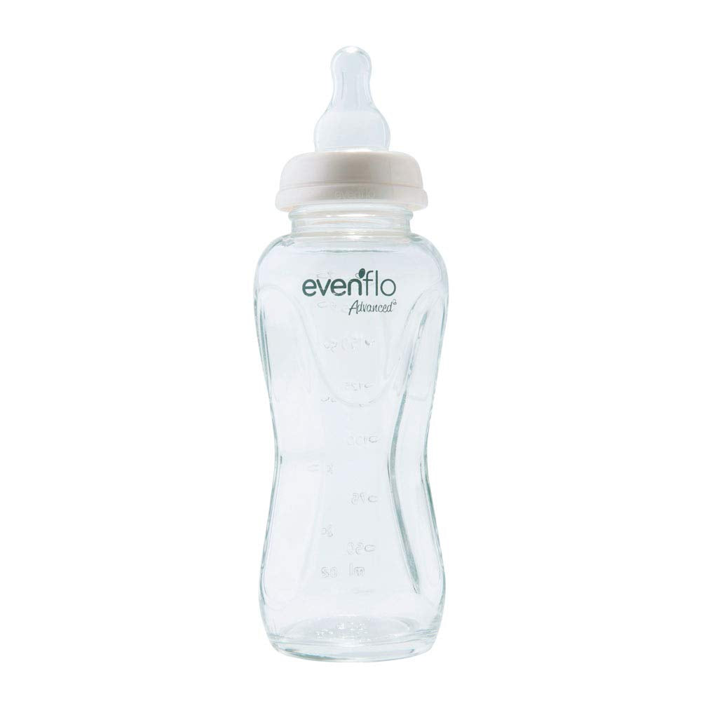 Evenflo Advanced Biberón de Vidrio Anticólicos, Cuello Estándar, Transparente, Silicón Libre de BPA, Flujo Medio, 210ml, 3+ Meses, 1 Pieza