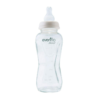 Evenflo Advanced Biberón de Vidrio Anticólicos, Cuello Estándar, Transparente, Silicón Libre de BPA, Flujo Medio, 210ml, 3+ Meses, 1 Pieza