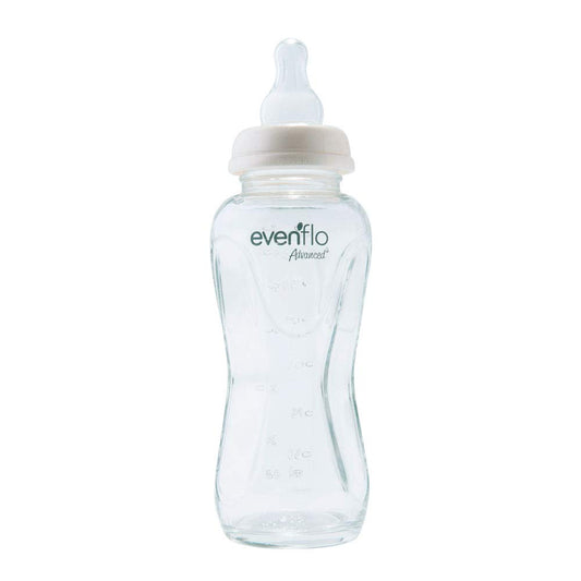 Evenflo Advanced Biberón de Vidrio Anticólicos, Cuello Estándar, Transparente, Silicón Libre de BPA, Flujo Medio, 210ml, 3+ Meses, 1 Pieza