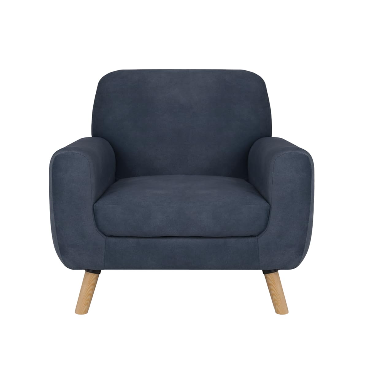 Tugow Sillón Individual con Tapizado Azul. Estructura de Madera Sólida - Madera de Pino y Tapiz