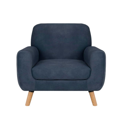 Tugow Sillón Individual con Tapizado Azul. Estructura de Madera Sólida - Madera de Pino y Tapiz