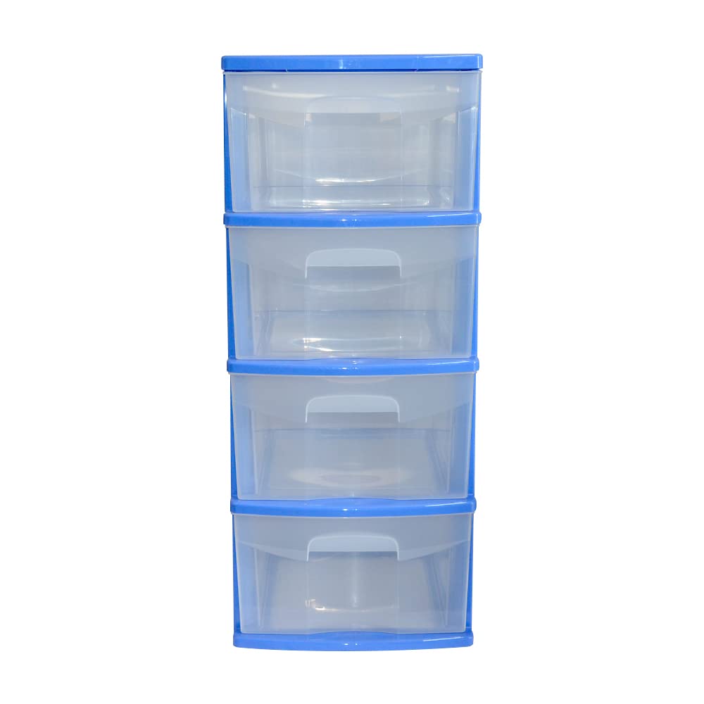 Italhome Cajonera ONYX 4 de Plástico Azul con 4 Cajones Transparentes, Organizador Multiusos para Recámara, Oficina o Cocina