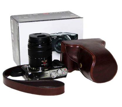 MegaGear "Ever Ready" Protective Leather Camera Case, Bag for Case for Panasonic GF6 with 14-42 & 45-150 Lens (Dark Brown)