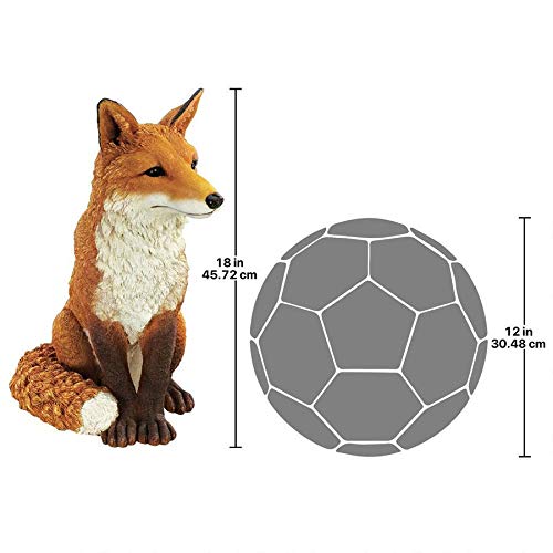 Design Toscano Simon The Woodland Fox Estatua de jardín para Interiores y Exteriores para Patio, Piscina o césped, 18 Pulgadas de Alto, Resina de Piedra fundida, Pintura roja y Naranja