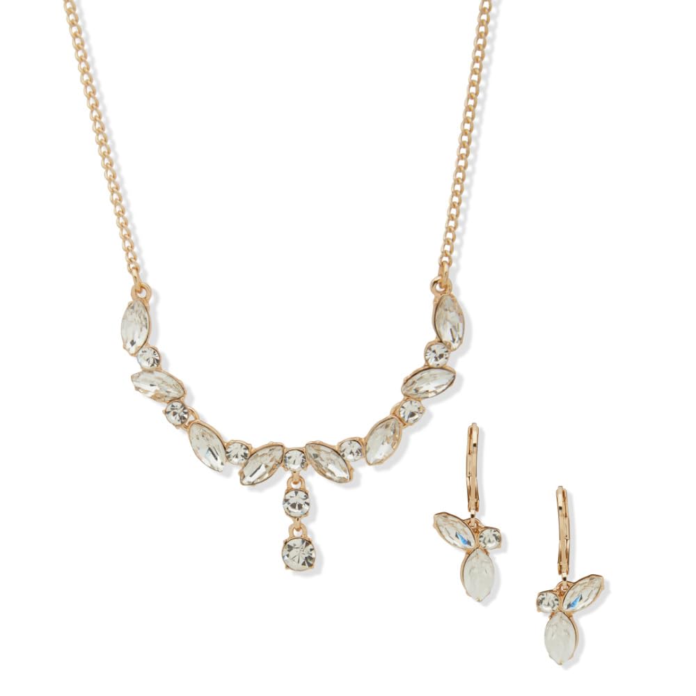 Anne Klein Collar y Aretes Asimétrico | Plateado, 1 collar y 2 pares de aretes, aleación de metales, cierre gancho francés
