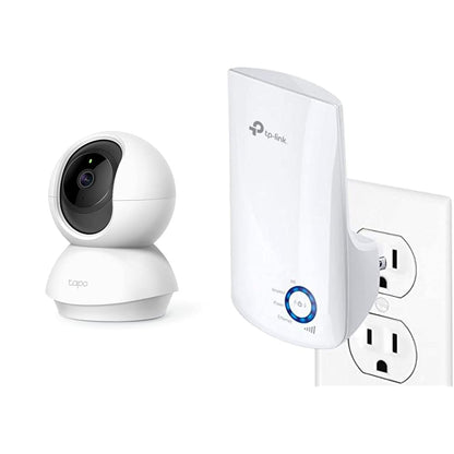 TP-Link Tapo TC70, Cámara Wi-Fi de Seguridad Interior,1080P, Cámara IP Domo 360°, Control Remoto de Aplicaciones + TL-WA850RE Repetidor de WiFi Extensor de Cobertura Inalámbrico Universal