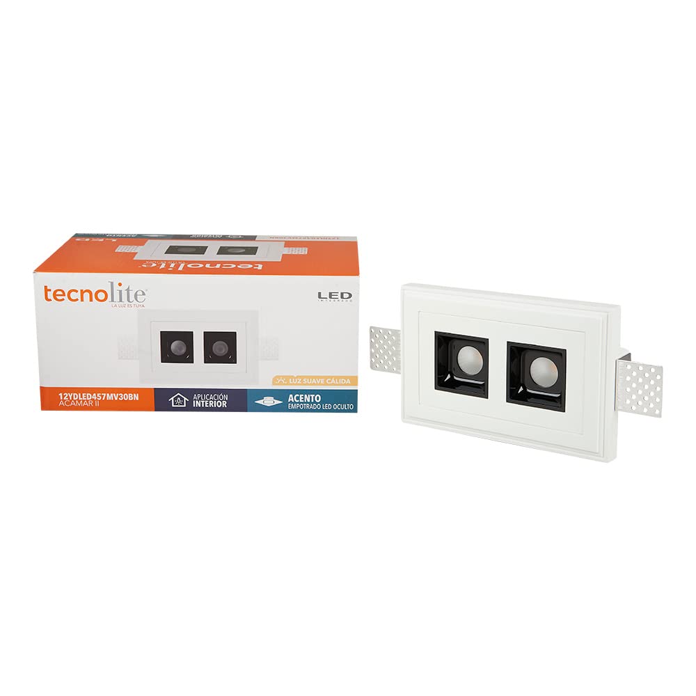 Tecnolite Lámpara Downlight LED Empotrable de Yeso, Sin Marco, 12 W, Luz Suave Cálida, LED integrado