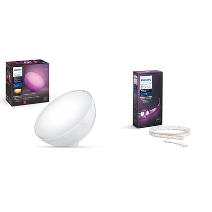 Philips Hue Go - Lámpara de mesa (Bluetooth y Zigbee), color blanco + Extensión - Tira de Luz Interior White & Color Ambiance - 1m - Versión Lightstrip Plus V4 con Bluetooth y Zigbee