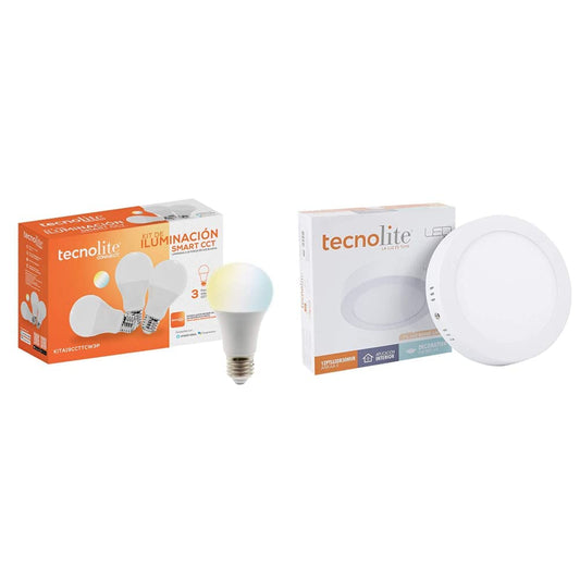 Kit de 3 focos LED Inteligentes,Tecnolite KIT GLOW SMART, CCT Atenuble, Base E27, WiFi, Lámpara LED Interior de Techo,Lampara Interior Empotrado, Modelo,Color: Blanco.