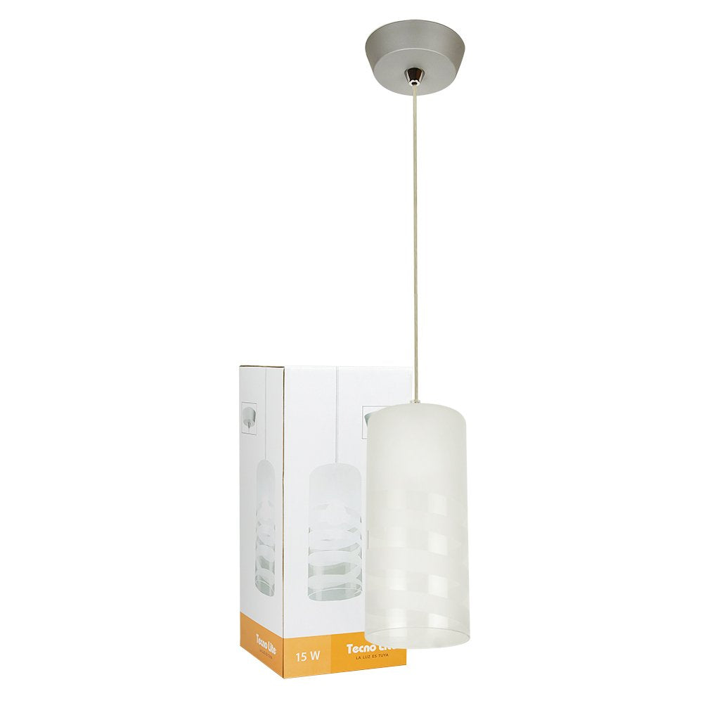Tecnolite Lámpara Colgante, Base E27, Luz Colgante de Techo Moderno, Color Cristal Opalino, 100 - 240 V,